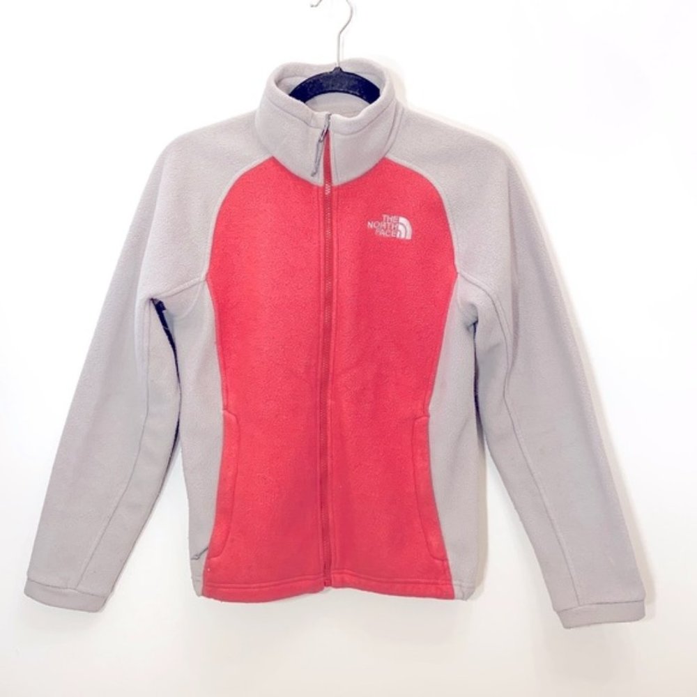 North Face Women's Grey Coral Pink - Size Medium - Fleece Soft Shell Zip Up